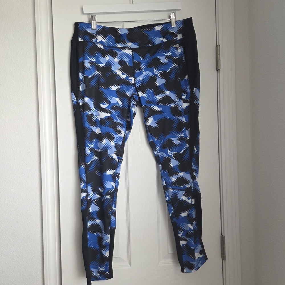 AVIA Activewear Leggings XL Blue Camo High Waist Gym Yoga Pants High Stretch